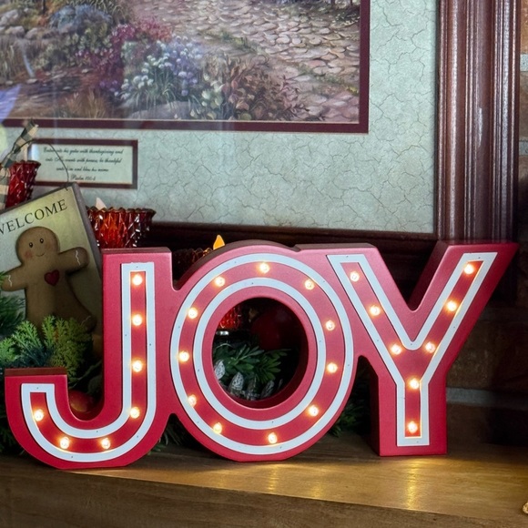 Light-Up JOY Sign in Red and White Solid Wood Christmas Decor - Picture 11 of 11